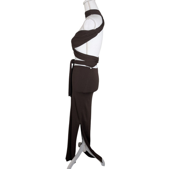 Aya Muse Sinu Cutout Halter Maxi Dress in Chocolate XS - Picture 3 of 11